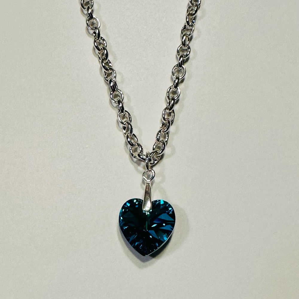 Bermuda Blue Crystal Heart Necklace - Picture 4 of 5